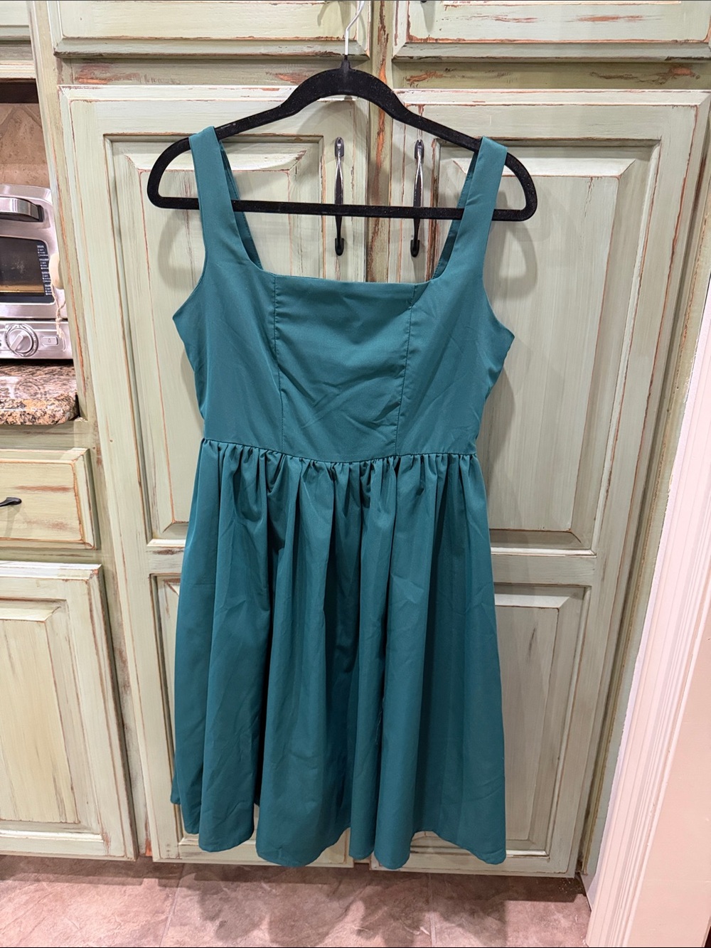 SHEIN Teal Square-Neck Fit-and-Flare Mini Dress